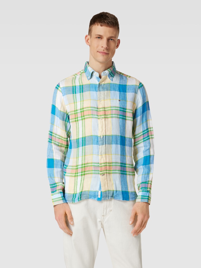 Regular Fit Freizeithemd aus Leinen mit Button-Down-Kragen in grasgrün