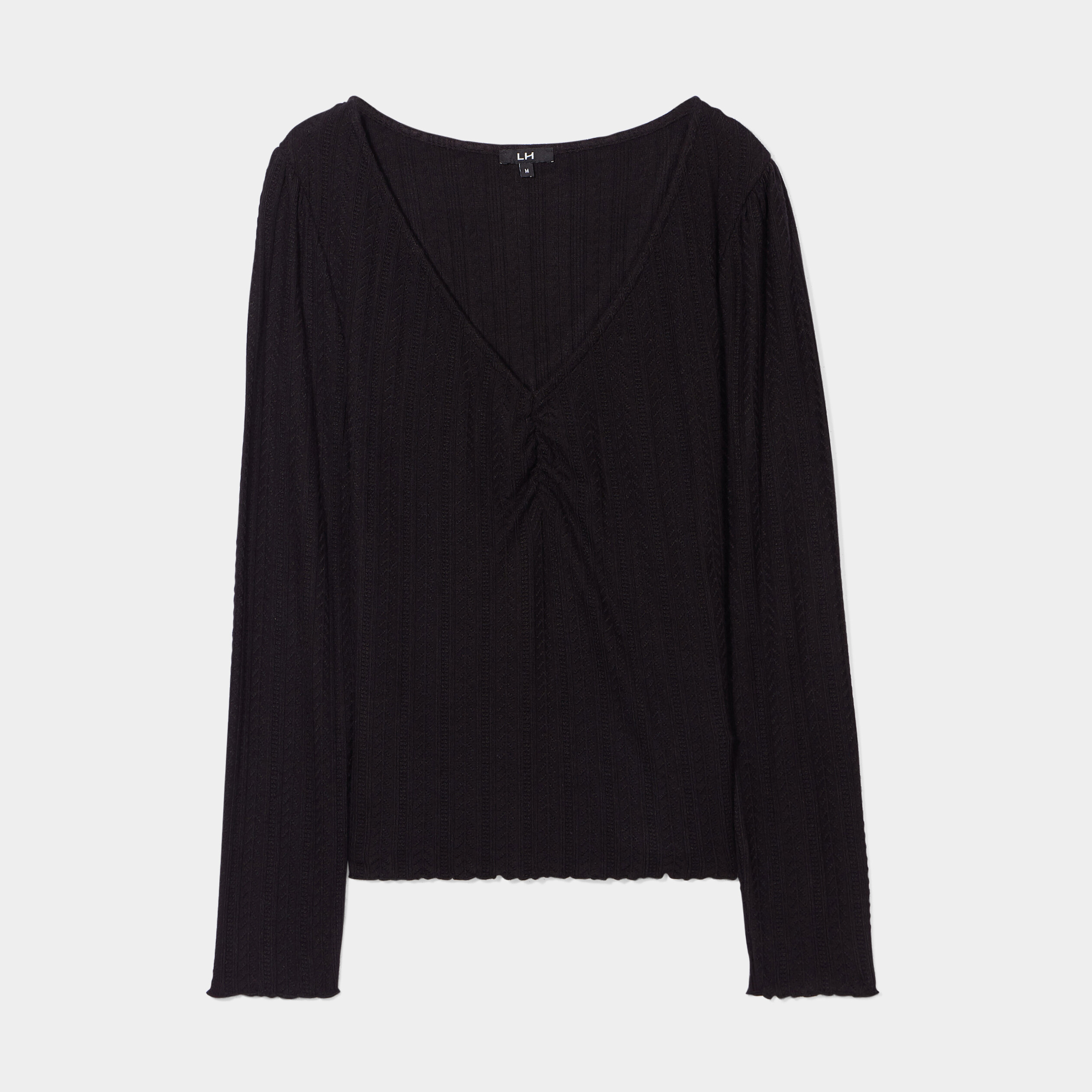 T-shirt ajusté froncé col en V noir femme | La Halle