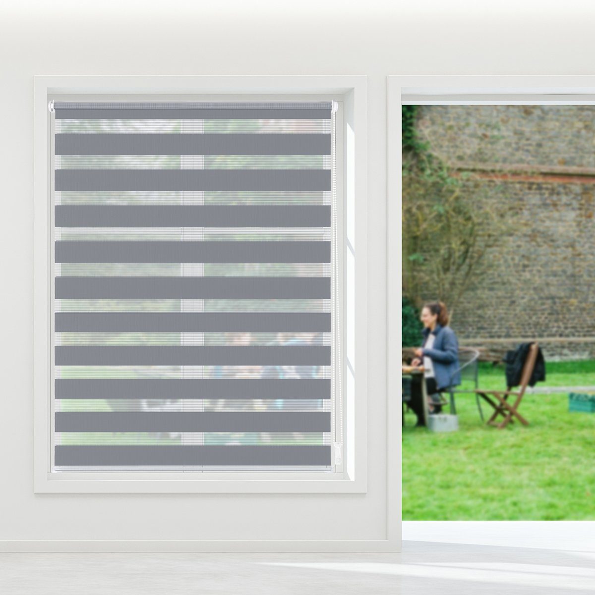 Doppelrollo Klemmfix ohne Bohre verdunkelnd Fensterrollo Seitenzugrollo Grau, Sekey, Klemmfix, für Fenster und Tür