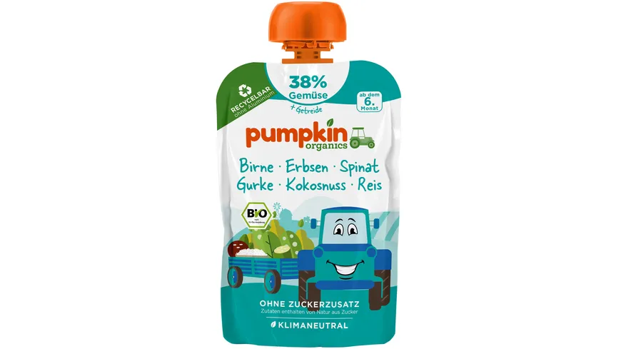 pumpkin organics Bio Quetschie Birne, Erbsen, Spinat, Gurke, Kokos, Reis 100 g