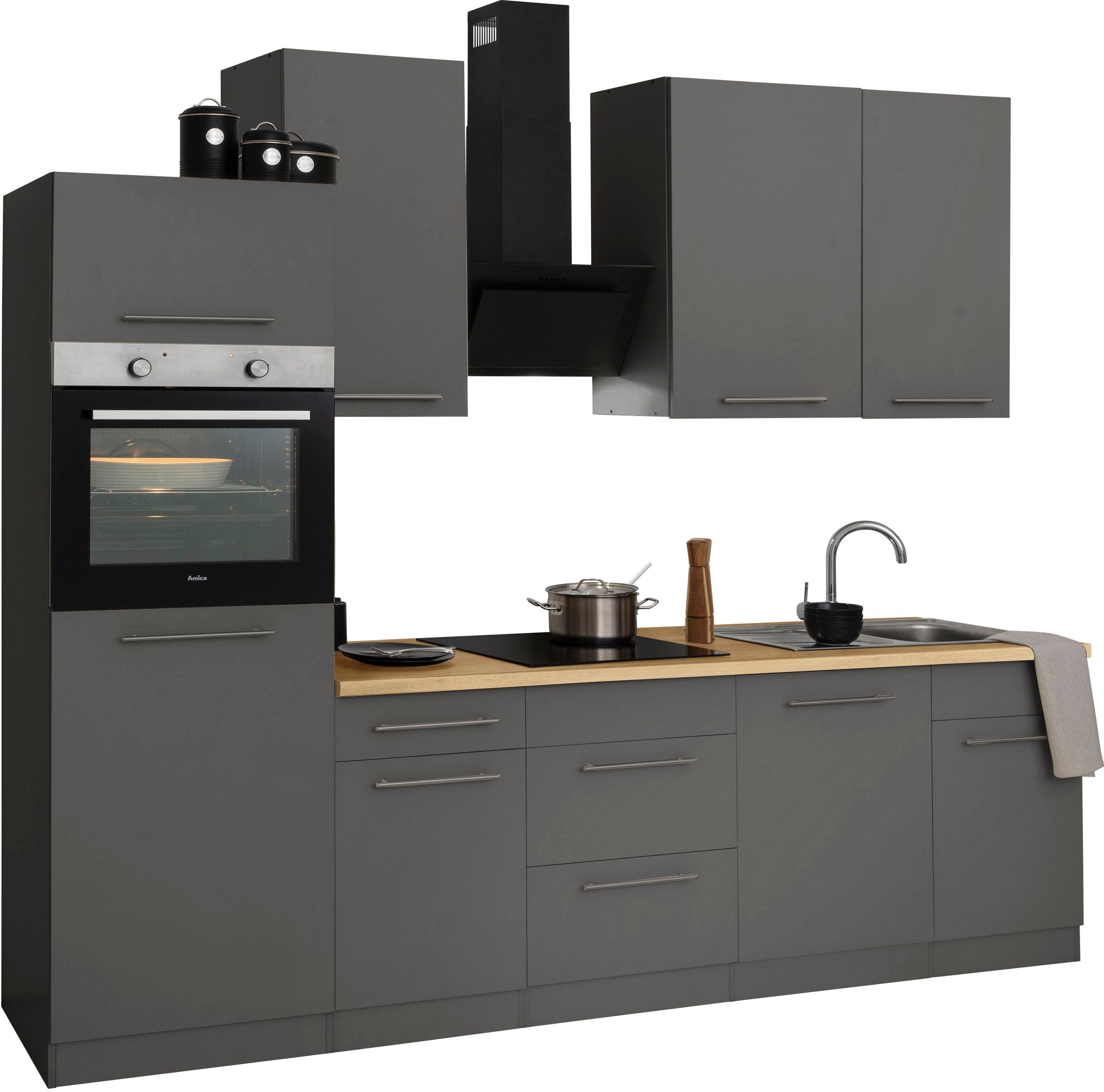 wiho Küchen Küchenzeile Unna, mit E-Geräten, Breite 280 cm