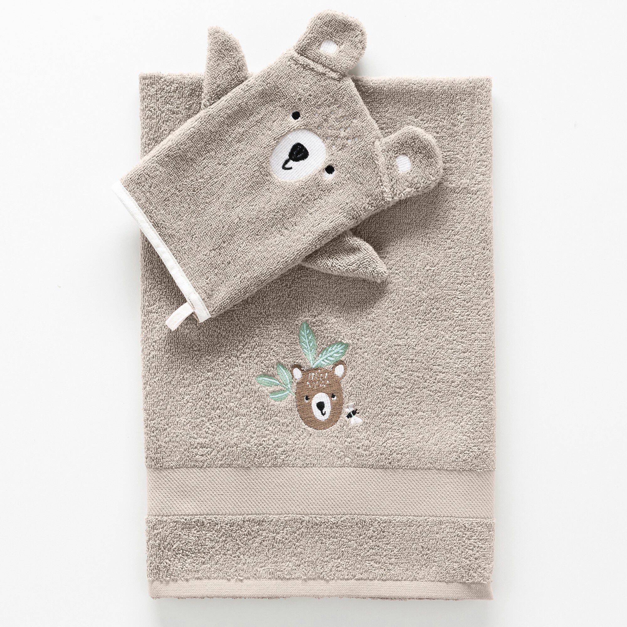 Collection éponge enfant brodée ourson coton