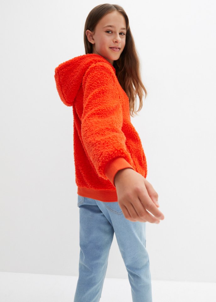 Mädchen Teddy-Fleeceshirt mit Kapuze
