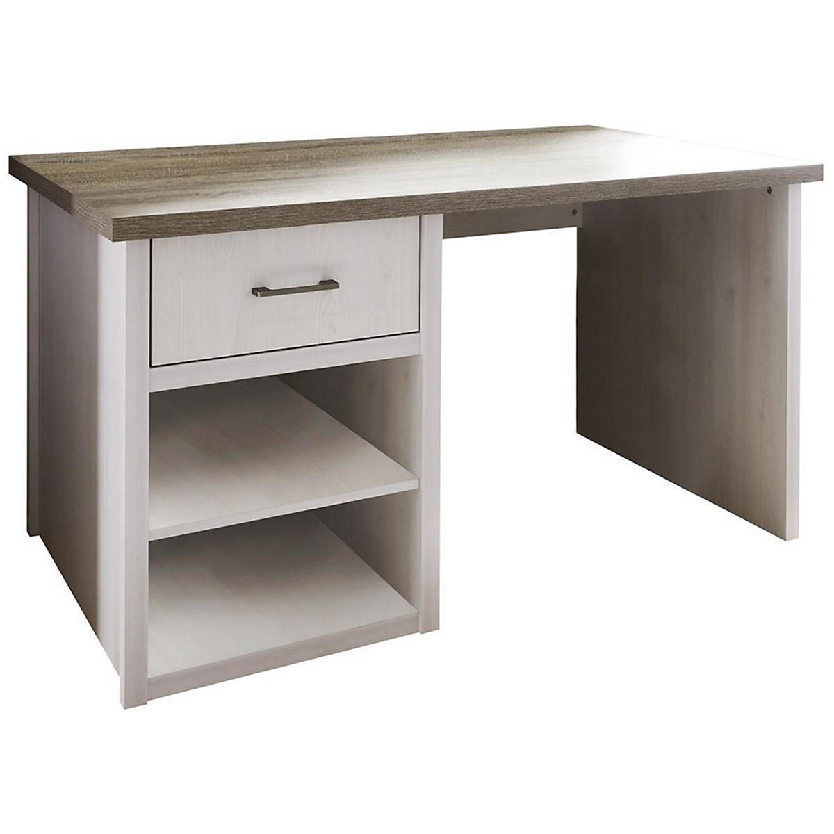 Schreibtisch im Landhausstil LUND-78 in Pinie weiß Nb./Trüffel Eiche Nb., B/H/T: ca. 141/77/81 cm