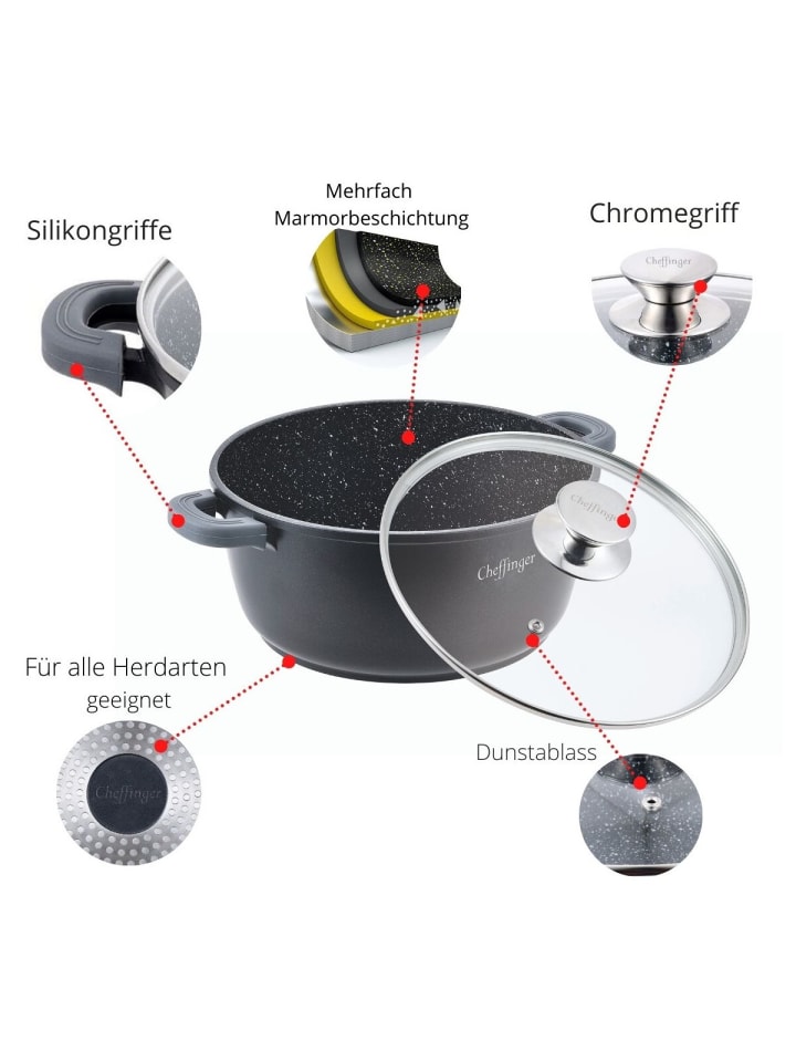 Cheffinger Aluguss Kochtopf Ø24cm mit Glasdeckel in Schwarz günstig kaufen onesize