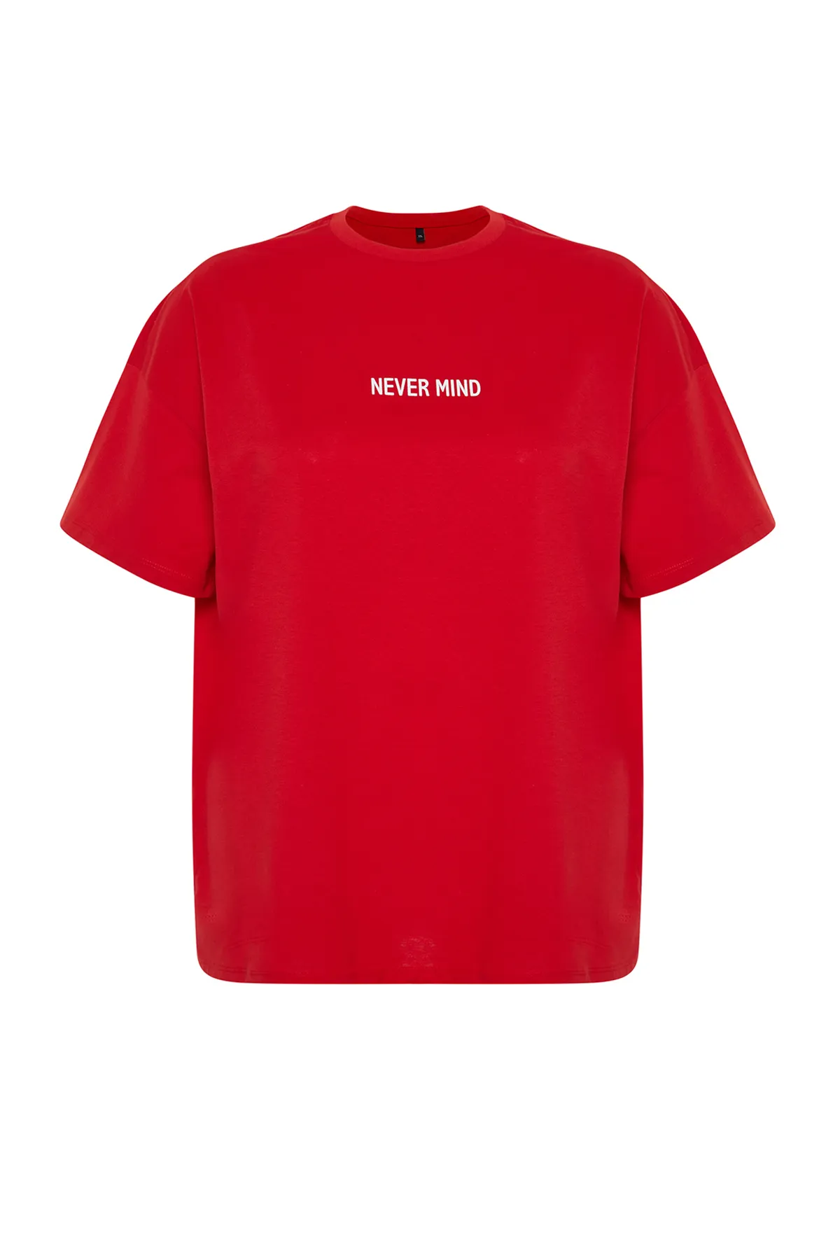 Trendyol Curve  Rotes Oversize-Strick-T-Shirt mit Slogan-Print TBBSS24BF00018