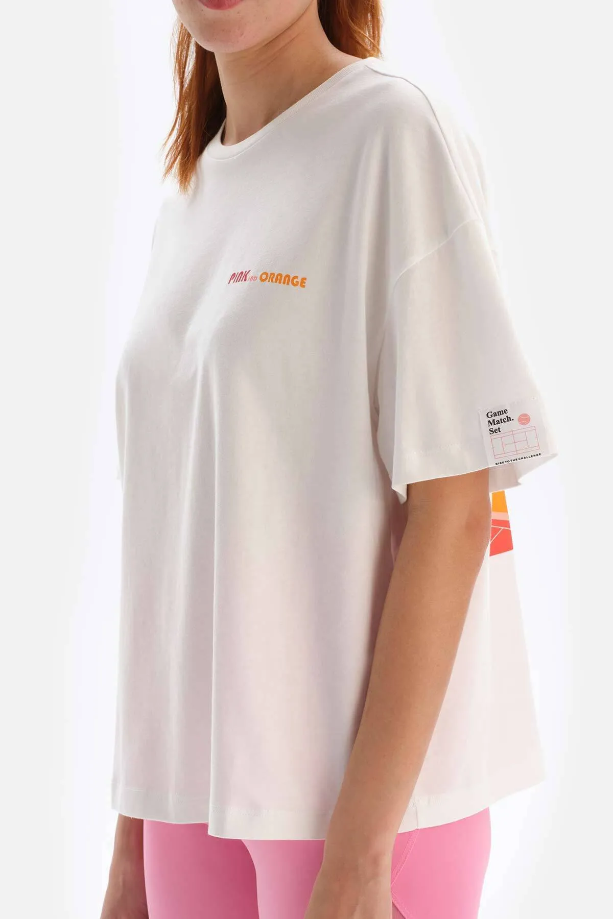Dagi  Weiß-rosa Damen-T-Shirt mit Court-Aufdruck