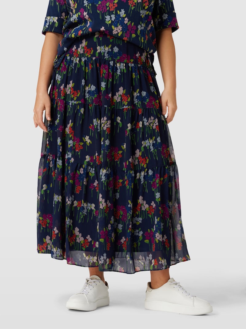 PLUS SIZE Midirock mit Allover-Muster Modell 'PAULDINA' in dunkelblau