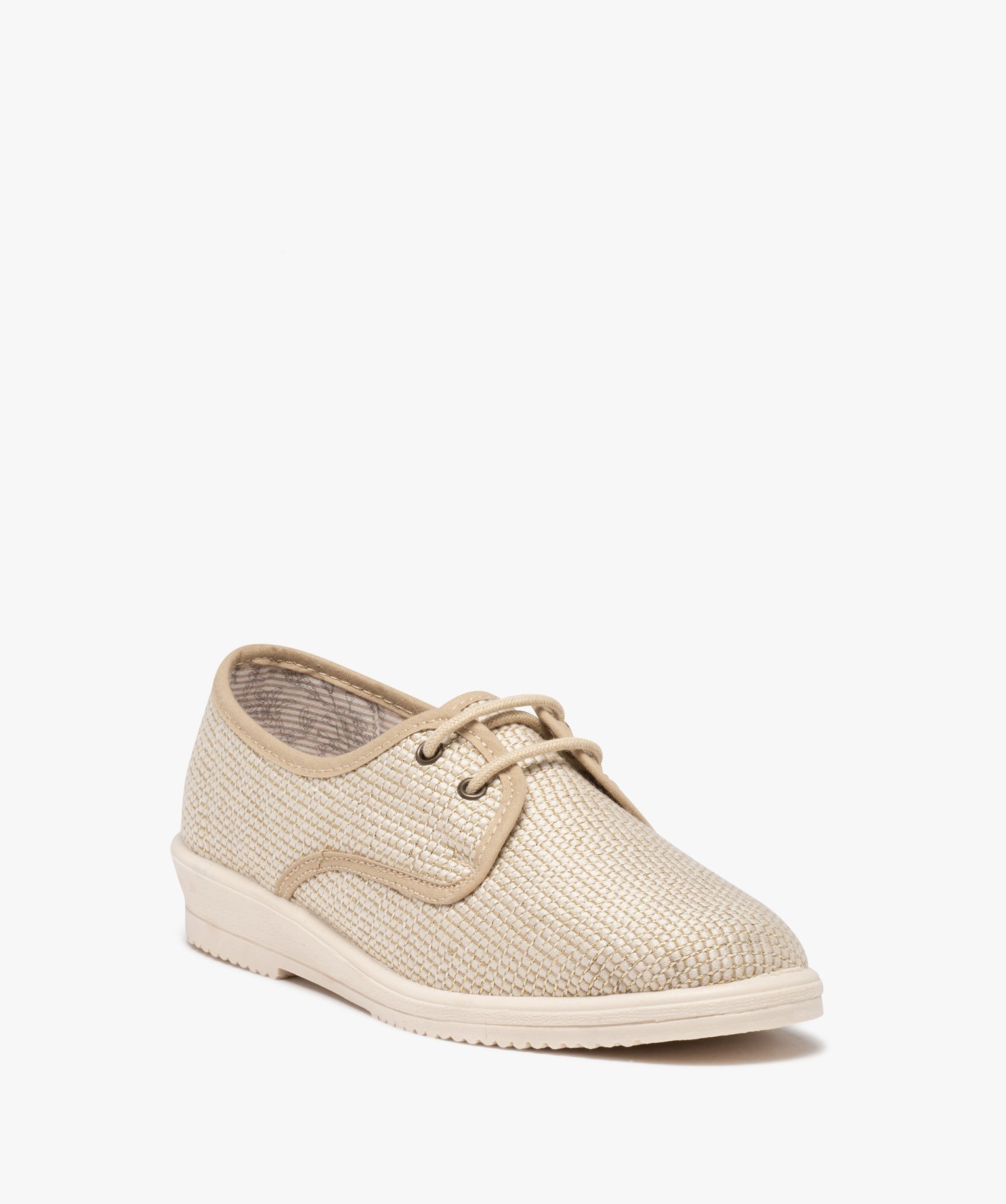 Derbies confort femme dessus en toile brillante beige | GEMO
