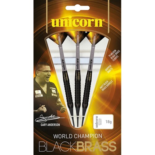 DARTPFEIL UNICORN BLACK BRASS GARY ANDERSON SOFT DARTS