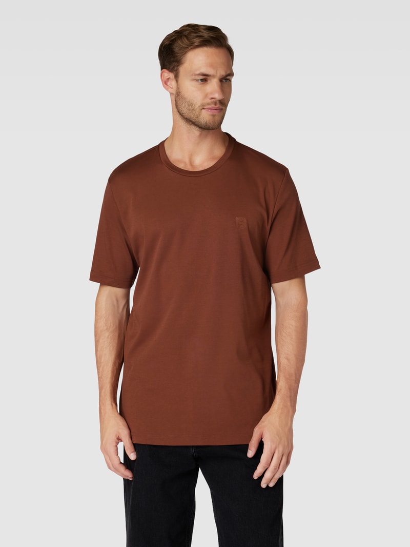 T-Shirt mit Label-Detail Modell 'Tantro' in cognac