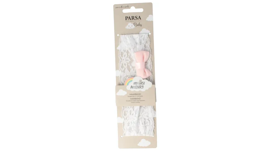 PARSA Beauty Baby Haarband weiß Spitze mit rosa Schleife Weiß mit Rosa