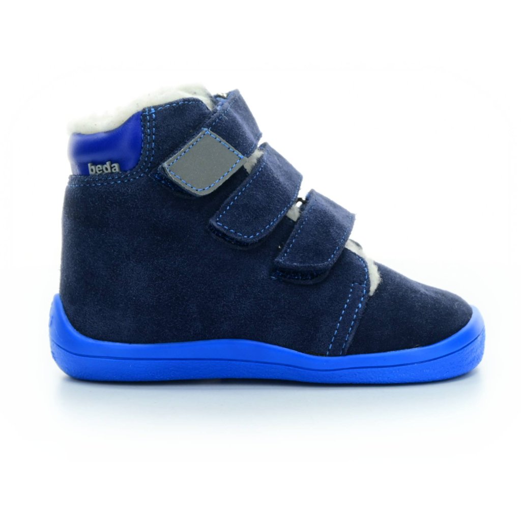Beda Daniel mit Membran (BF 0001/ W/MK/Fell, höher) AD dunkelblaue Winter-Barfußstiefeletten