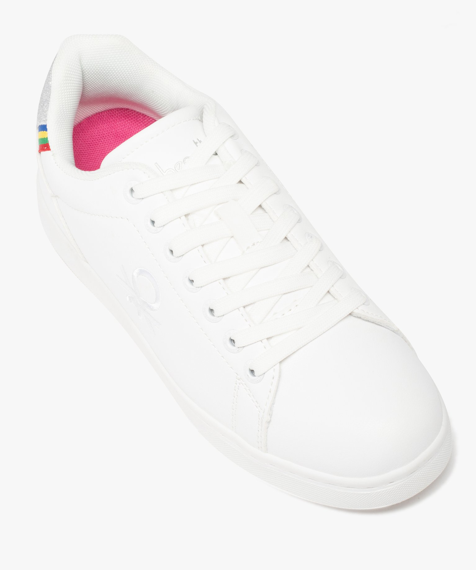 Baskets femme unies à détails pailletés – Benetton blanc | GEMO