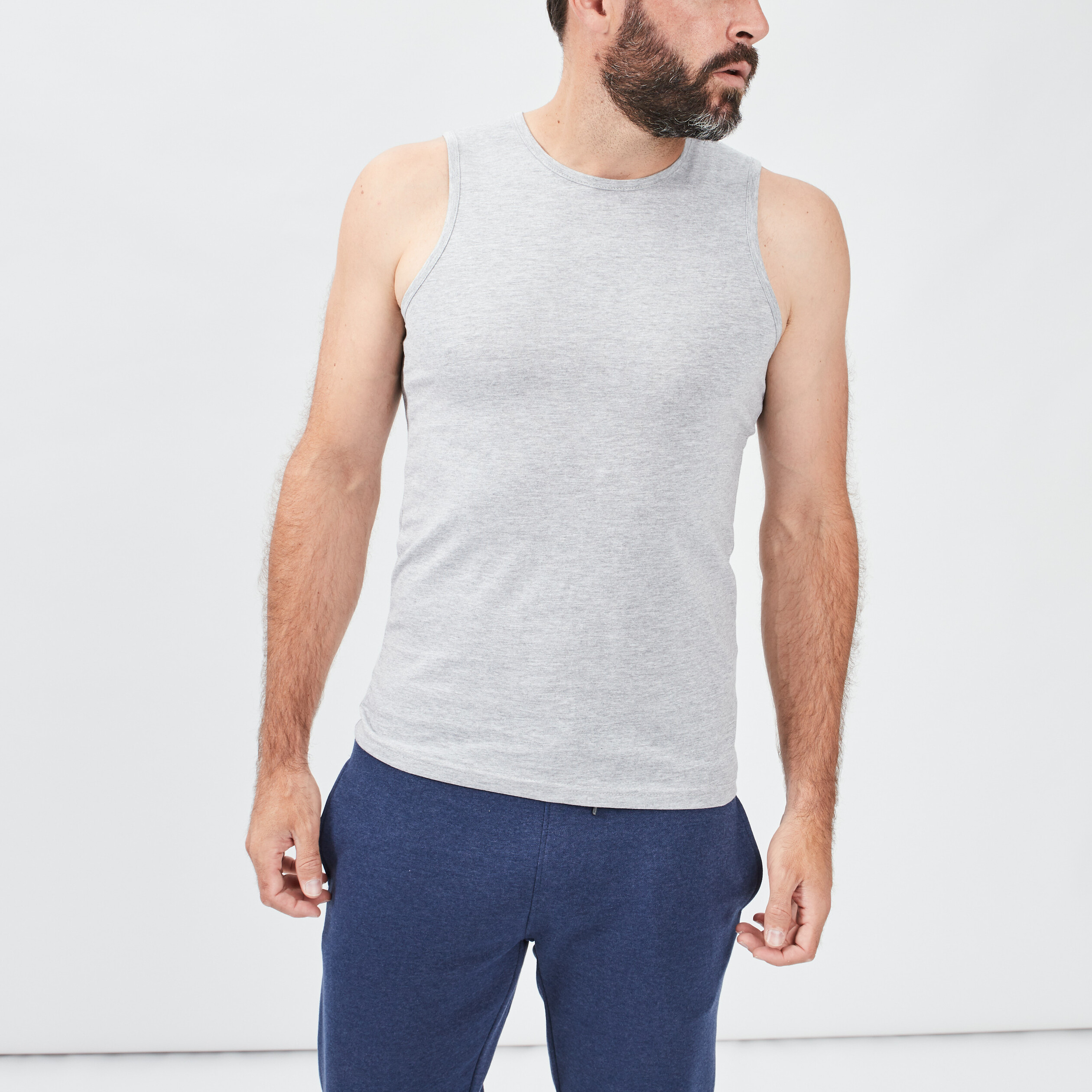 Débardeur col rond bretelles larges gris homme | La Halle