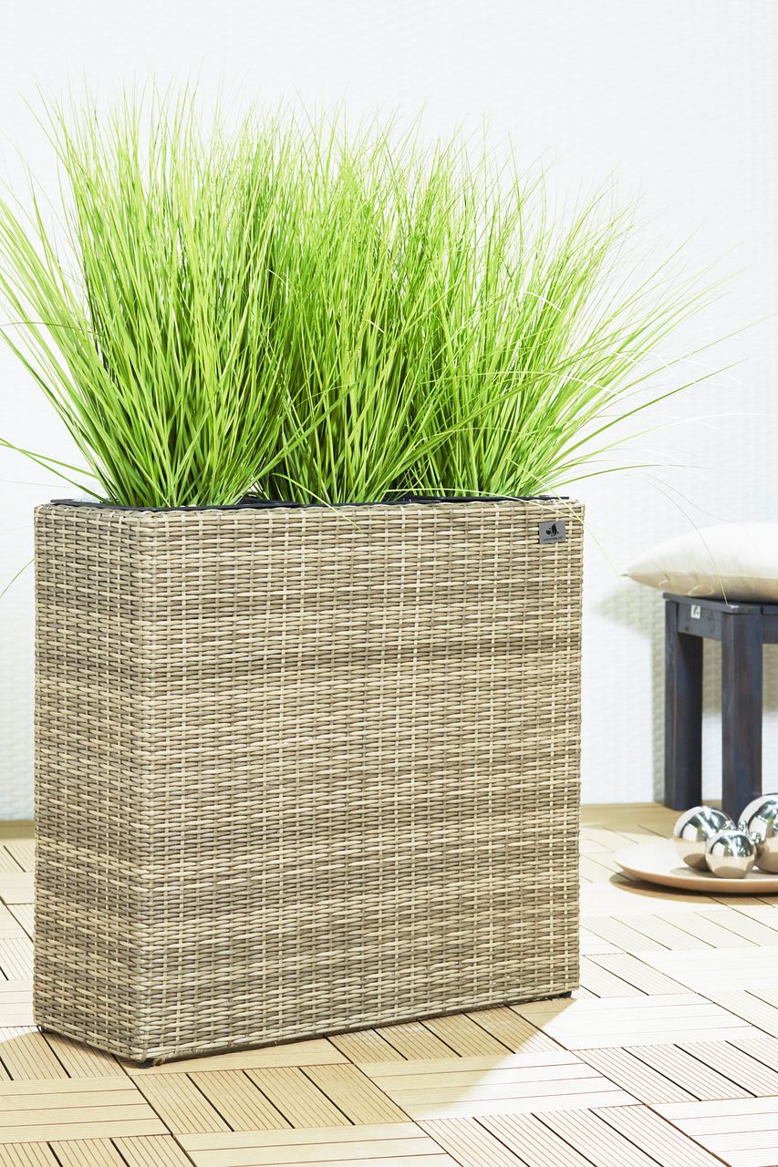 Weles Raumteiler Pflanzkübel Polyrattan 76x26x73cm, naturfarben, 3x Kunststoff-Einsätze