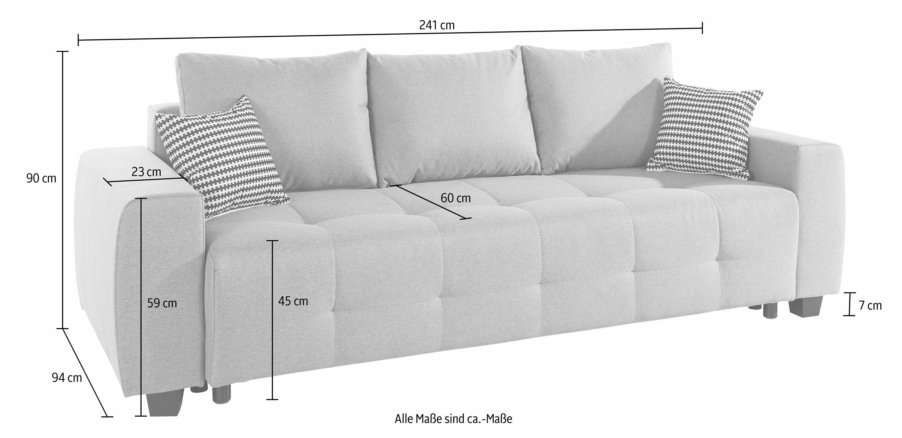 COLLECTION AB Schlafsofa Bella, mit Bettfunktion und Bettkasten, inkl. loser Rücken- und Zierkissen