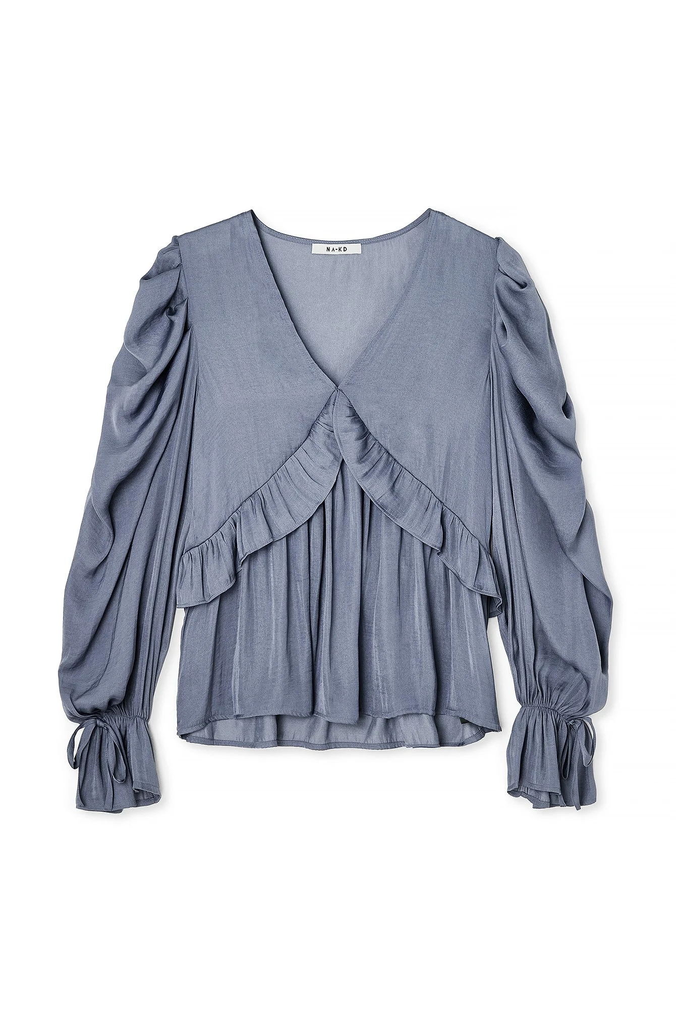 Strukturierte Bluse mit Rüschendetail und gebundenen Ärmeln