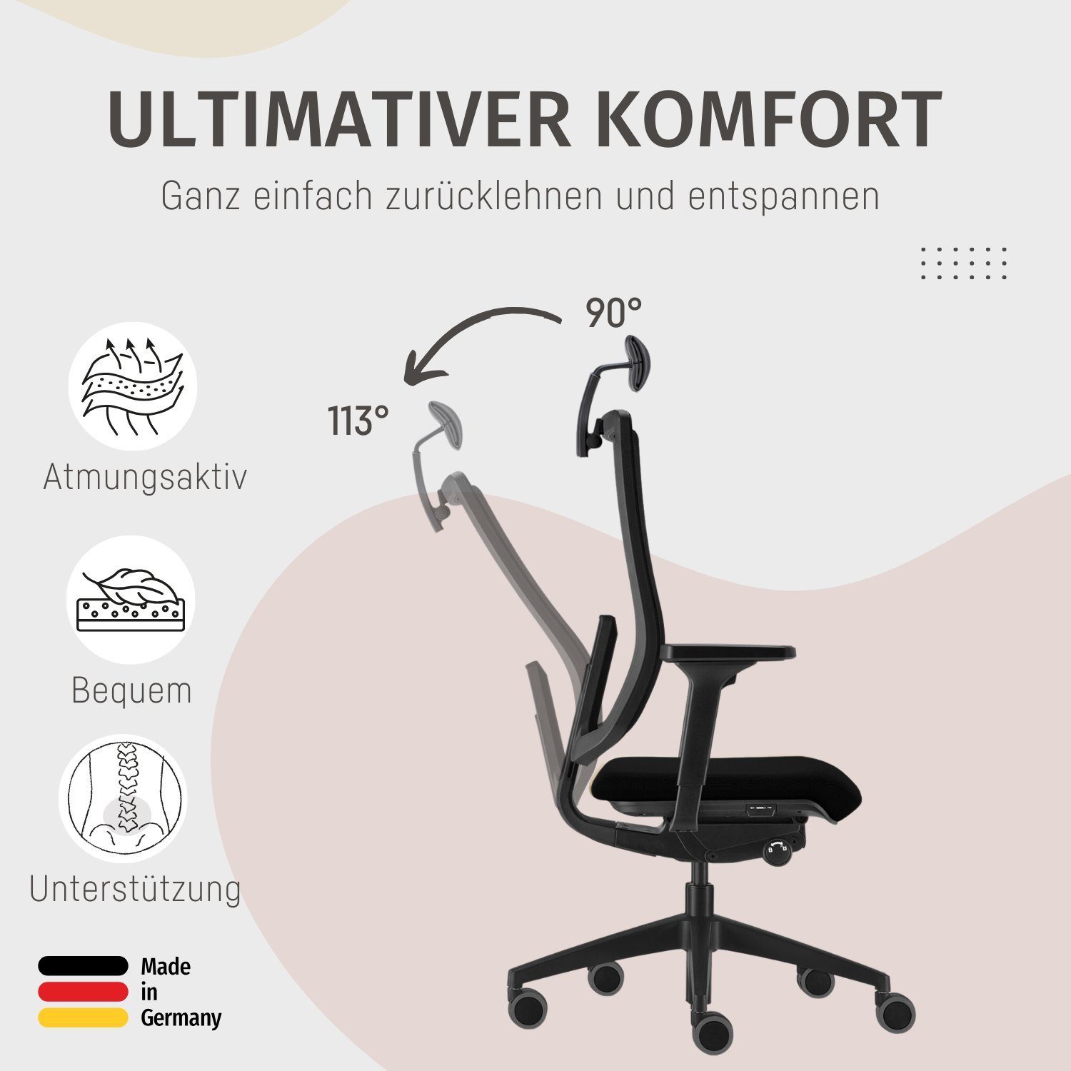 sedus Drehstuhl se:do Pro Light, Drehstuhl, Bürostuhl, Netzmembran Schwarz (Schiebesitz, Rückenlehne verstellbar, Höhenverstellbar 40-52cm, bis 130kg Belastbar, 23° Öffnungswinkel), Optional mit Armlehnen, Nackenstütze und, Lordosenstütze
