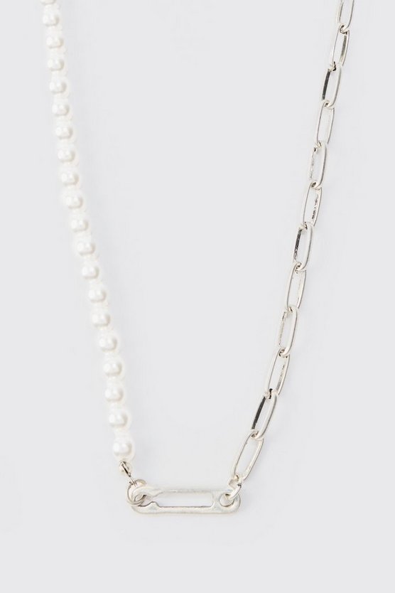 Pearl & Chain Necklace In Silver