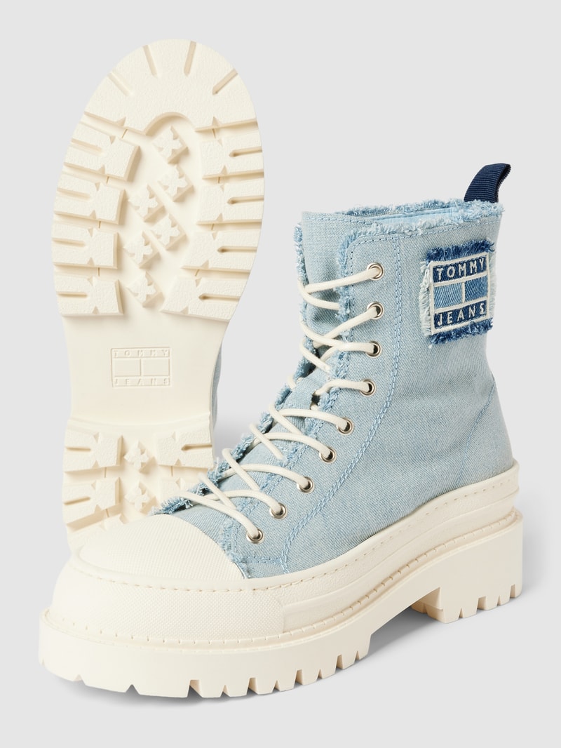 Schnürboots mit Label-Patch Modell 'FOXING DENIM' in hellblau
