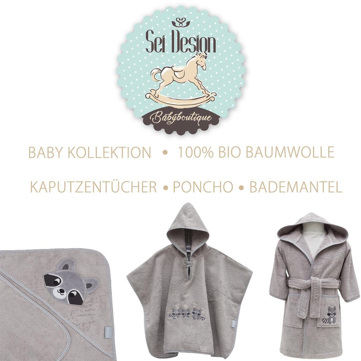 SEI Design Badeponcho Frottee Bade-Poncho mit Kapuze, 100% BIO Baumwolle, organic Kapuzenb, Langform, 100% Baumwolle, Kapuze, Knopf, Organic Cotton ab 3 Monate bis 3 Jahre