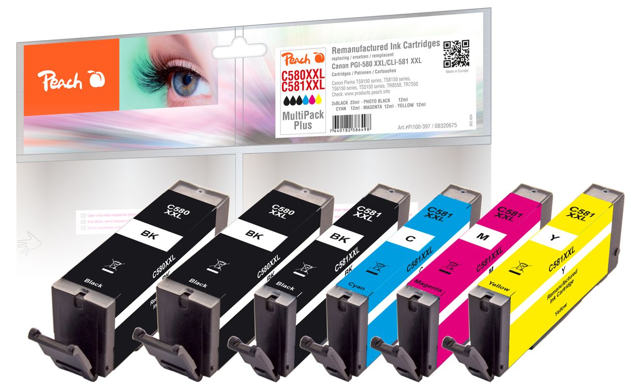 Peach Spar Pack Plus Tintenpatronen ersetzt Canon PGI-580XXL, CLI-581XXL