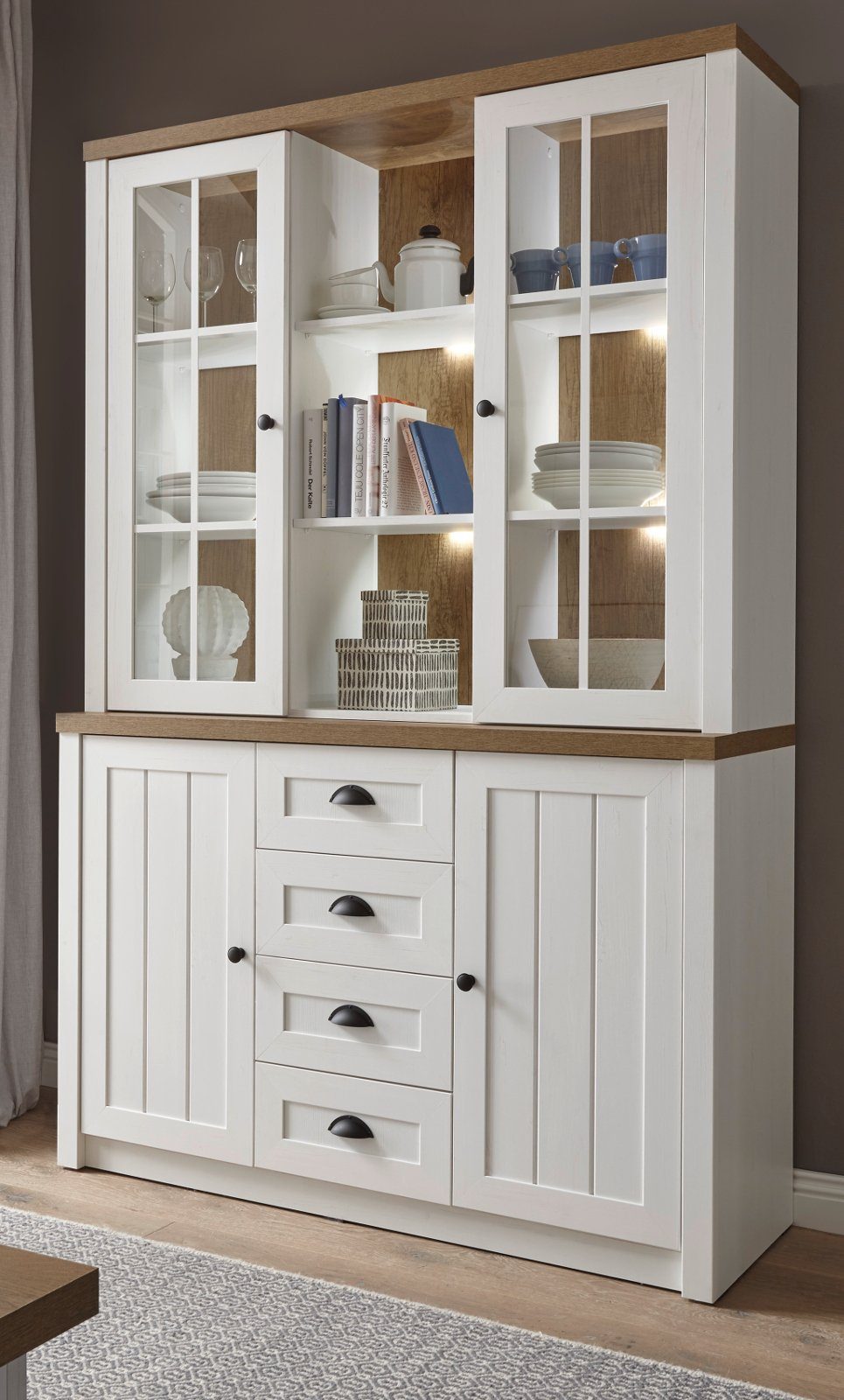 Furn.Design Buffet Seyne (Buffetschrank in Pinie weiß und Eiche hell, 130 x 198 cm) moderner Landhaus-Look, viel Stauraum