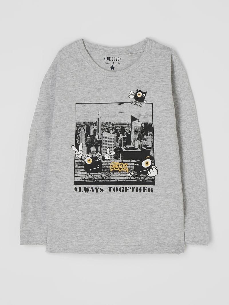 Longsleeve mit Print in hellgrau meliert