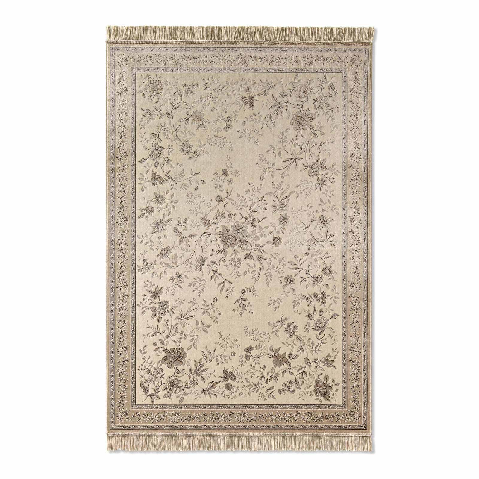 Teppich Palazzo Royal Antique Roses Bordüre, TaraCarpet, rechteckig, Höhe: 6 mm, Bordüre Seiden Optik B.grau Wohnzimmer Schlafzimmer Esszimmer 67x105