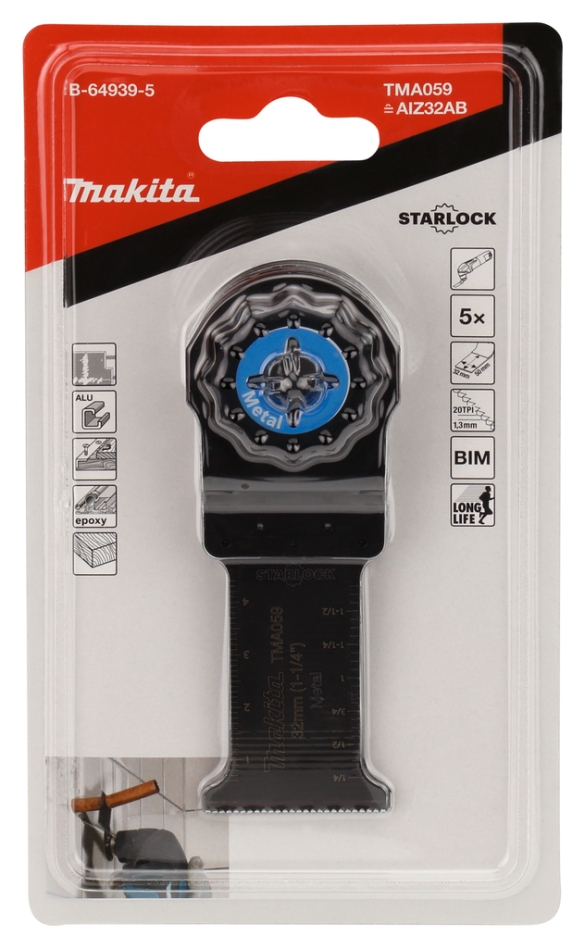 Accessori Makita B-64939-5 TMA059 Lama per sega a immersione 32 x 50 mm in acciaio, confezione da 5 pezzi