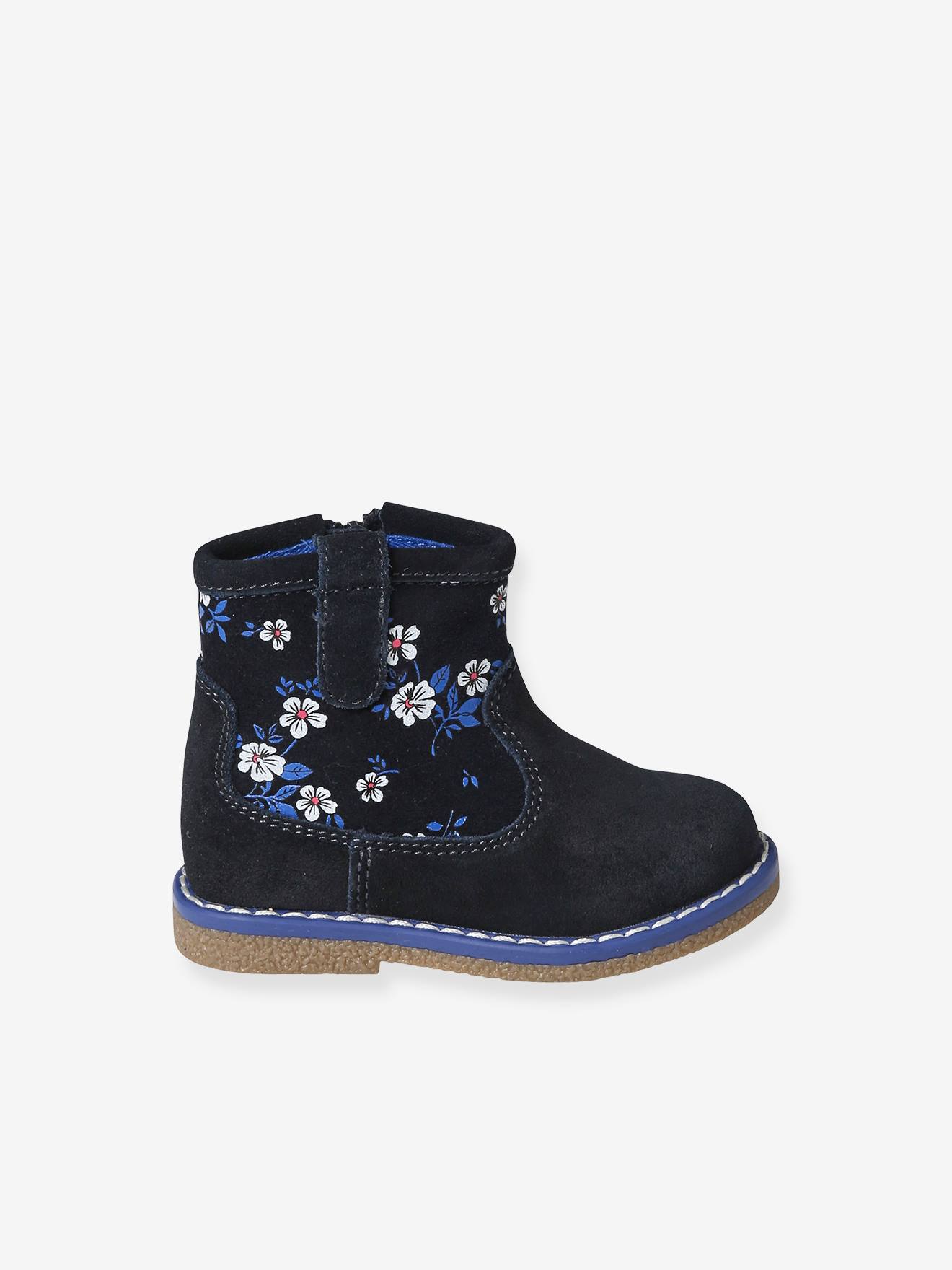 Boots zippées en cuir imprimé bébé bleu imprimé