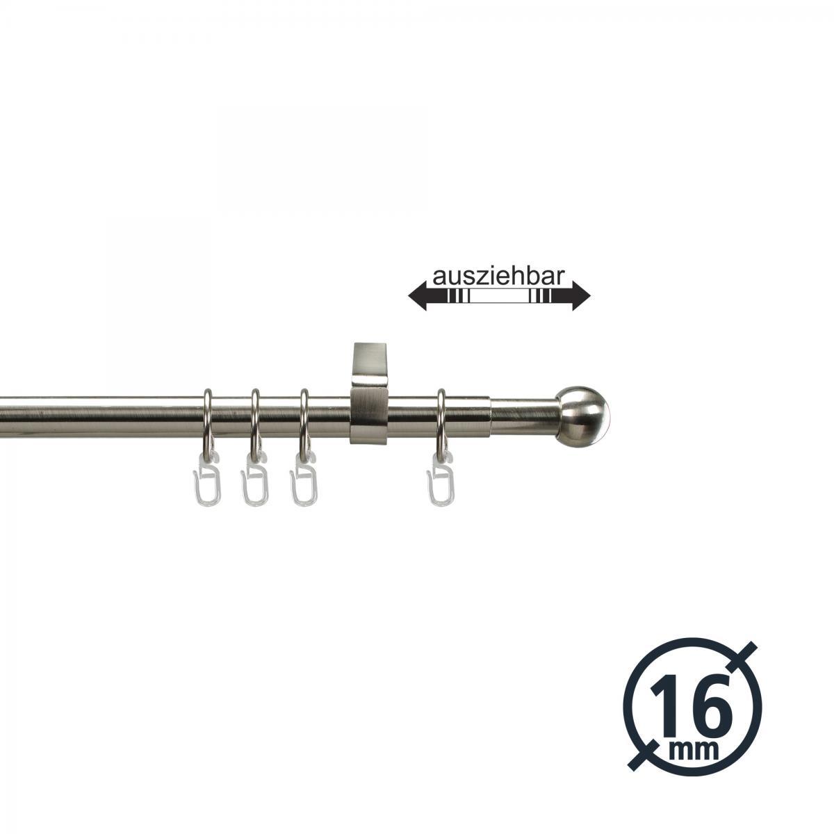 Bella Casa Gardinenstange, Stilgarnitur, Komplettgarnitur - Modern line 16 mm Kugel 120-200 cm ausziehbar, edelstahl-optik