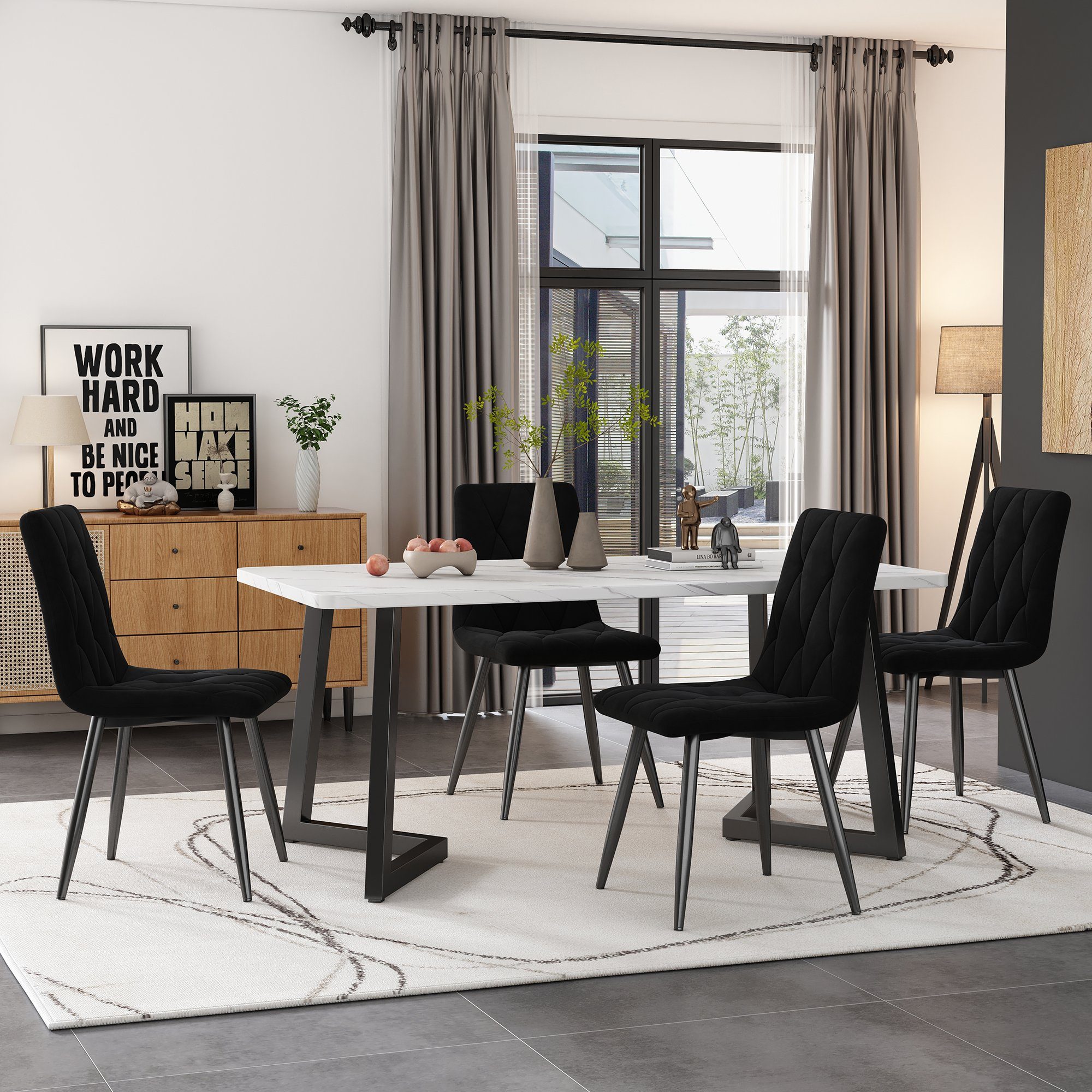 PFCTART Essgruppe 117×68cm Esstisch mit 4 Stühlen, Esstisch Moderner Küchentisch Set, (5-tlg)