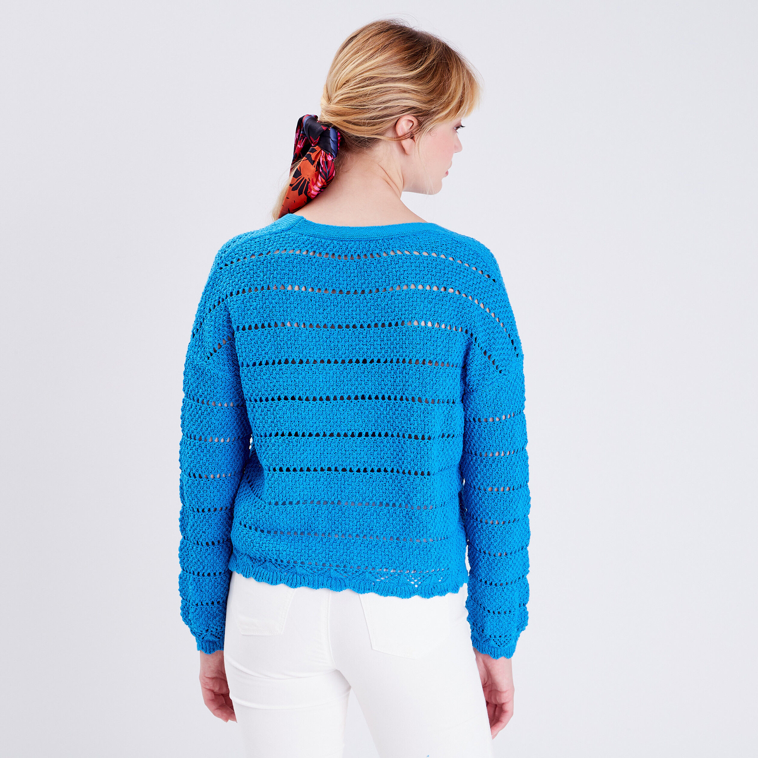 Gilet boutonné aspect crochet bleu femme | Cache Cache