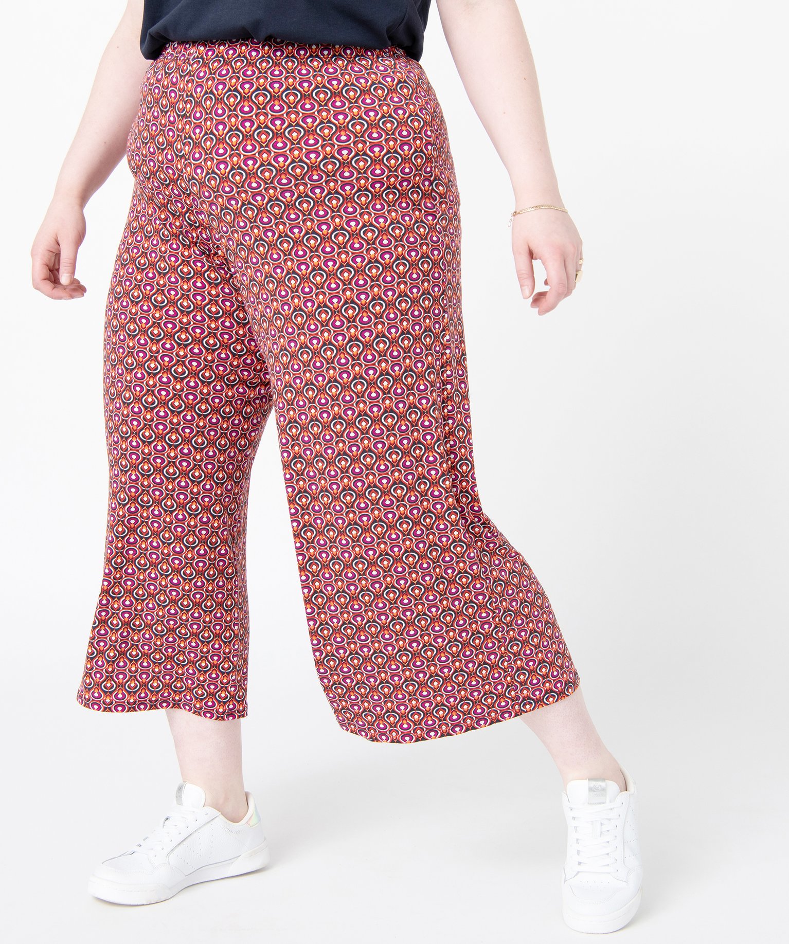 Pantalon femme grande taille ample à motifs graphiques imprime | GEMO