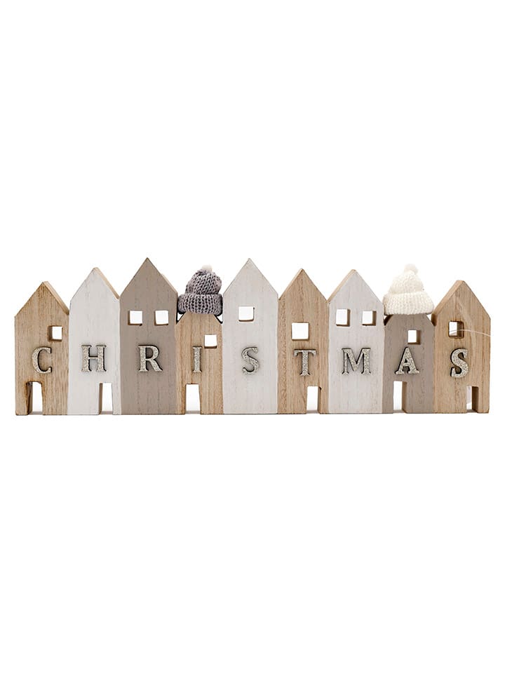 SiL Interiors Dekoobjekt ''Christmas'' in Hellbraun/ Grau/ Weiß - (B)40 x (H)12 x (T)2 cm günstig kaufen onesize