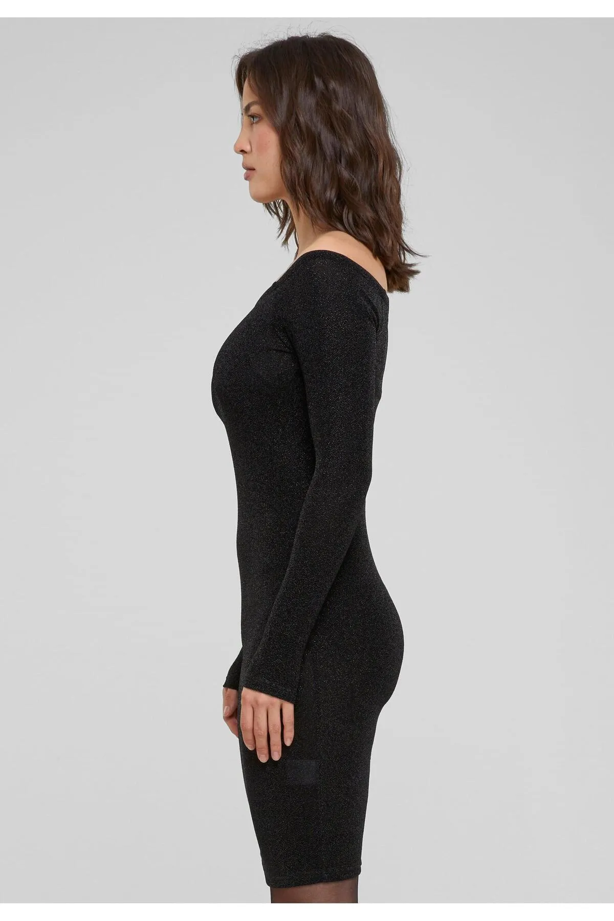 Urban Classics  Damen Schulterfreies Langarm-Glitzerkleid für Damen