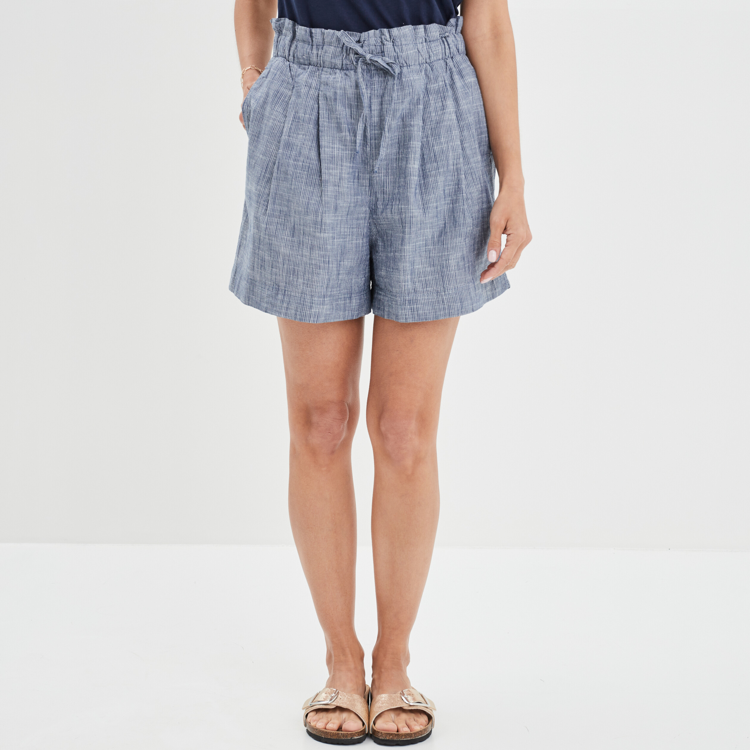 Short évasé à taille élastiquée bleu femme | La Halle