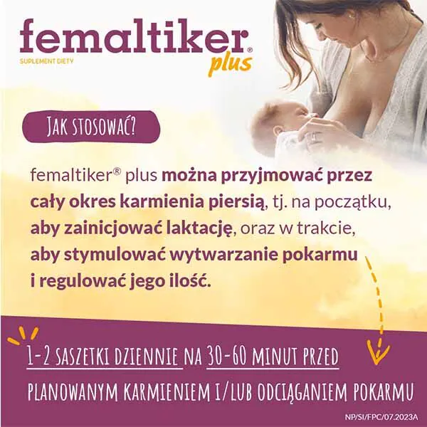 Femaltiker Plus, maisto papildas, palaikantis laktaciją, šokolado skonio paketėliai