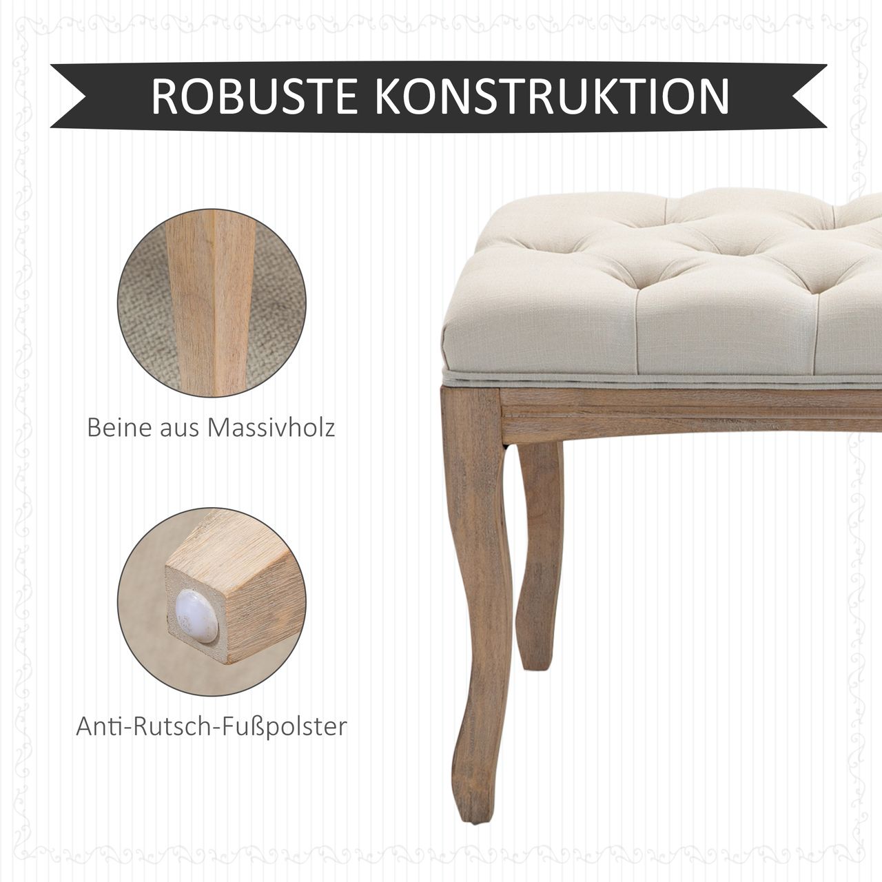 HOMCOM Polsterbank Sitzbank Truhenbank Schuhbank Vintage Gummiholz Leinen Beige