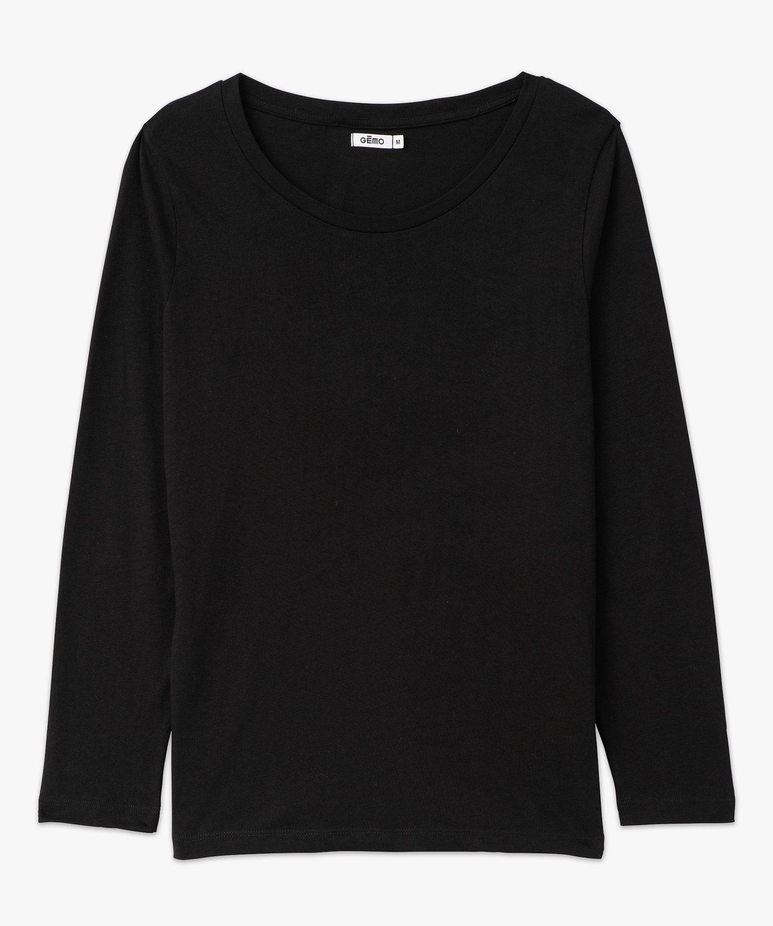Tee-shirt à manches longues et col rond femme noir | GEMO