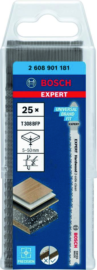 Bosch Blue Accessories 2608901181 Expert 'Hårdttræ 2-sidet rengøring' T 308 BFP stiksavklinge 25 dele