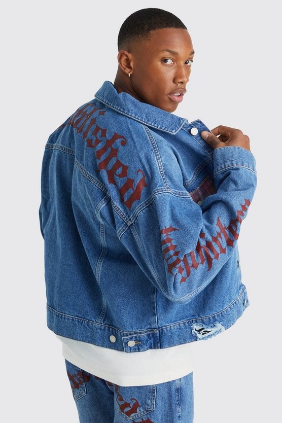 Kastige Jeansjacke mit Print