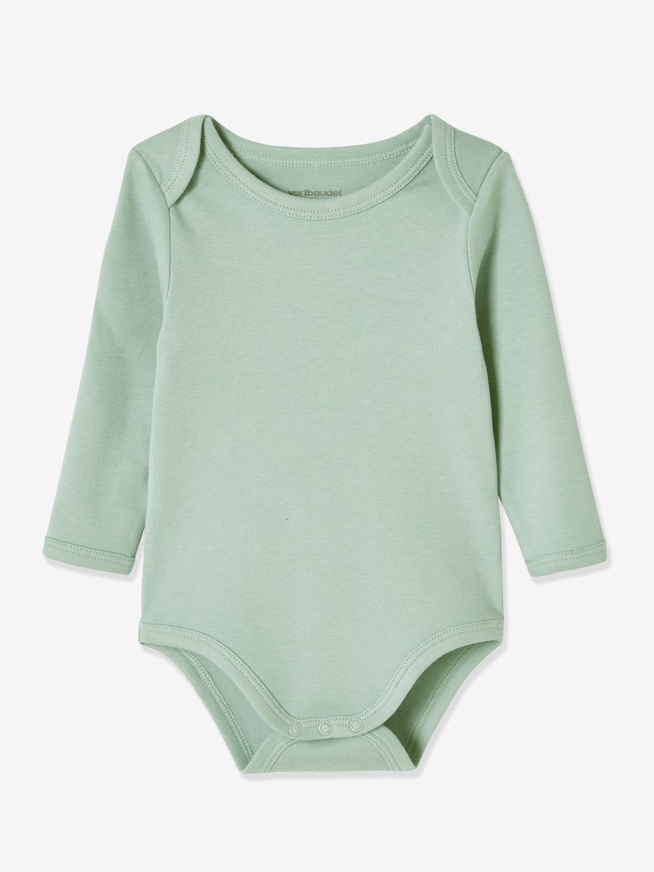 Lot de 7 bodies manches longues ouverture US bébé BASICS lot vert grisé
