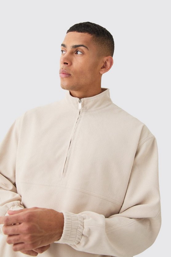 Smarter Oversize Cord-Hoodie mit halbem Reißverschluss
