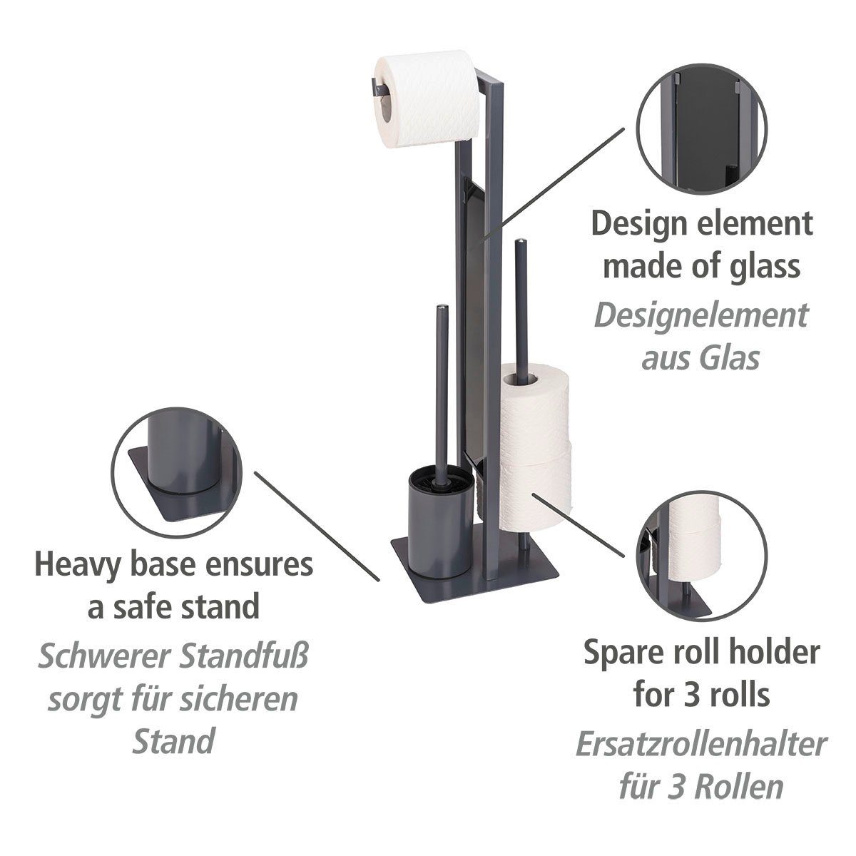 WENKO WC-Garnitur Rivalta, grau, Platte aus Sicherheitsglas