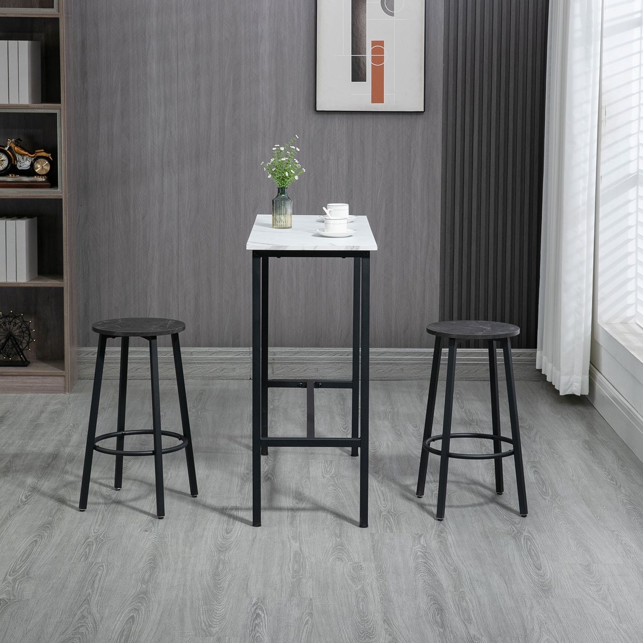 HOMCOM Bartisch mit Barhocker Set, 3-TLG. Bartisch Set, Esstisch mit 2 Barhocker