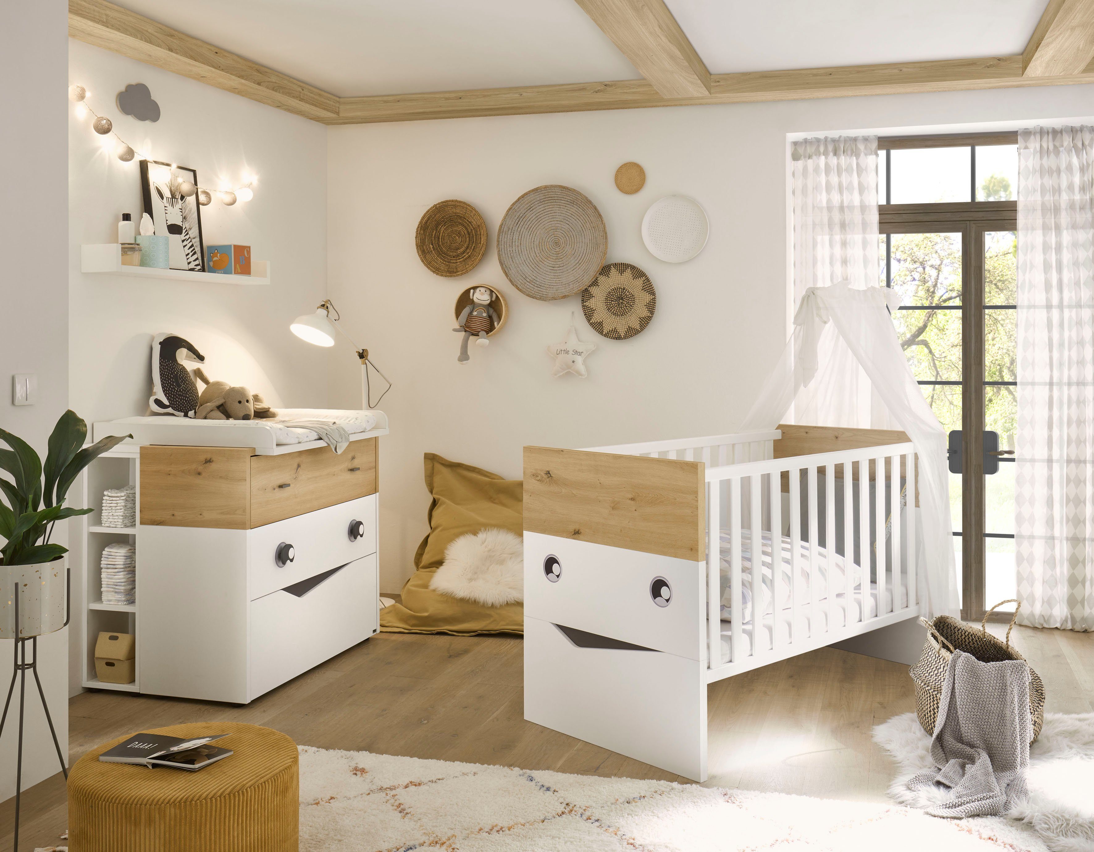 GALLERY M branded by Musterring Babyzimmer-Komplettset, (Set, 4-St), inkl. Unterstellregal für die Wickelkommode
