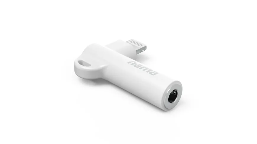 Hama Aux-Adapter Lightning – 3,5-mm-Klinke-Buchse, 90° Winkelstecker, Weiß